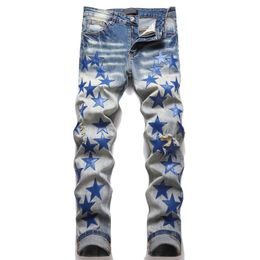 Plus Size Designer Jeans Mens Denim Embroidery Pants Fashion Holes Trouser US Size Hip Hop Distressed Zipper trousers For Male 202278t