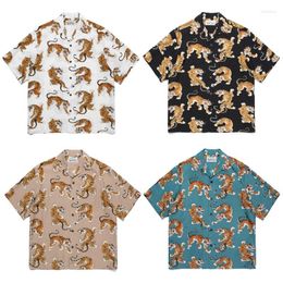 Men's Casual Shirts Wacko Maria Short Shirt Full Print Tiger Cuban Collar And Women's Hawaiian Vacation Collection T-Shirt