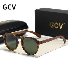 Sunglasses GCV Brand Advanced Walnut Wood Hawksbill Leopard Grain Frames Ultralight Men Women Female Polarised Delicate Fashion 230729