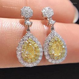 Dangle Earrings HUAMI Exquisite Water Drop Yellow Color Cubic Zirconia Fashion Plating Silver 1Pair 1Package Wedding Gift Earring Women