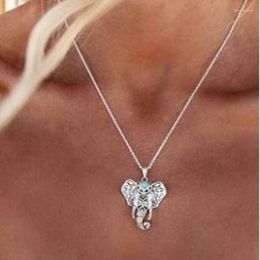 Pendant Necklaces Bohemian Ethnic Blue Stone Elephant Necklace Vintage Women Statement Jewelry For Initial