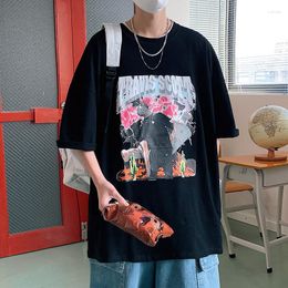 Men's T Shirts Five-point Short Sleeve 2023 Trend Printed Clothes Loose Ins Hong Kong Style Half Harajuku T-shirt Tide Brand