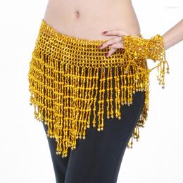 Stage Wear Women Tassel Hip Scarf Belly Dance Elastic Wrapped Belt With Gold/silver Beaded Fringes