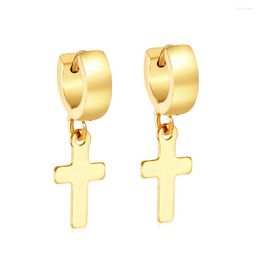 Hoop Earrings Stainless Steel For Women Men Cross Pendant Earring Curved Plane Round Fashion Jewelry Pendientes Punk Gift