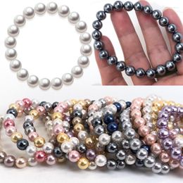 Strand Electroplating Quality Shell Pearl Bracelet Elastic Women's Bracelets Of Various Sizes Light Gray White Yellow Purple Color