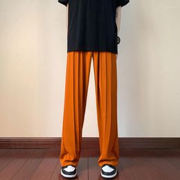 Men's Pants Summer Thin Pleated Men Fashion Oversized Wide-leg Korean Loose Straight Ice Silk Mens Trousers S-2XL