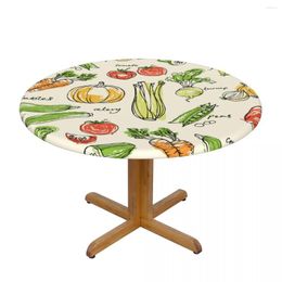 Table Cloth Round Cover Protector Polyester Tablecloth Assorted Vegetables Fitted With Elastic Edged