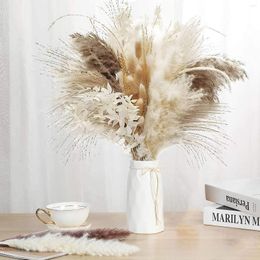 Flores decorativas 80 pçs Moderno Pampas Grama Seca Bouquet Boho Decoração Da Casa Natural Fofo Pompas Para Casamento Quarto Arranjos Florais