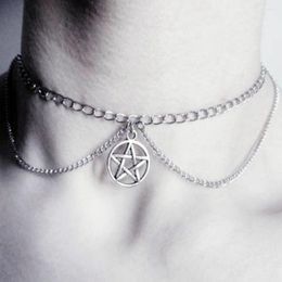 Pendant Necklaces Multilayer Chain Necklace For Women Men Gothic Supernatural Pentagram Bat Arrow Lotus Tree Of Life Choker Punk Hip Hop