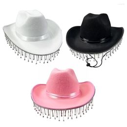 Berets Fashion Diamond Cowgirl Hat Fringe Rhinestone Edazzled Drawstring Party Western Wide Costume Cowboy Cap Brim Adjustable