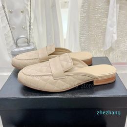 2023-Slippers Spring Summer Round Toe Office Lady Women's British Style Comfortable Flat Half All-match Loafers