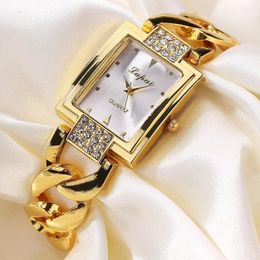 Wristwatches 2023 Luxury Women's Fashion Square Watches Gold Alloy Strap Ladies Quartz Qualities Female Roman Scale Clock