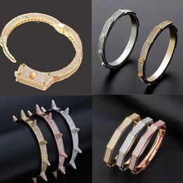 14K Iced Out Classics Fashion Designer Gold Brace;let Copper Bangle Cool CZ Stone Luxury Cubic Zirconia Hip hop Bracelets210s