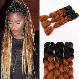 Ombre Braiding Hair Extensions 24 Inch Synthetic High Temperature Fibre Black Jumbo Braiding Hair Twist Crochet Braids Hair for Women J2