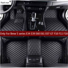 Flash mat leather car floor mats for Bmw 5 series E34 E39 E60 E61 F07 GT F10 F11 F18 2004-2018 Custom car foot carpet cover H22041270f