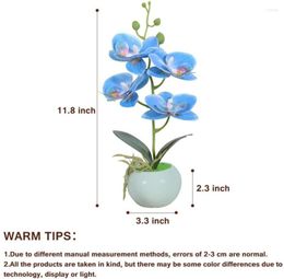 Decorative Flowers Artificial Bonsai Orchid Phalaenopsis Arrangements Flower With Ceramics Vase For Home Office Decoration (Blue)