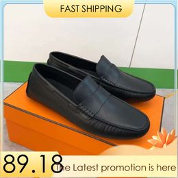 Men Design Dress Casual Shoes Loafer Black Genuine Leather Loafers Flat Wedding Shoes Mens Slip on Oxfords Outdoor Walking Comfortable