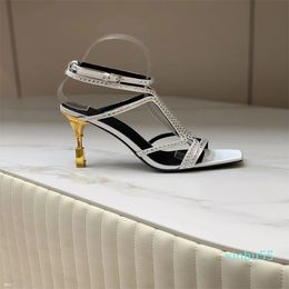 Designer Dress Sandals Lacquer Leather Green Purple Square Head Sexy Crystal Ankle Strap High Heels Women's Genuine Leather Sandals 35-42