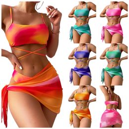 HBP Sexy Bikini Set Women Split Swimsuit Vintage Tie-dyed Printed Bathing Suit Two Piece Swimwear Lace Up Designer Swimsuits 2023