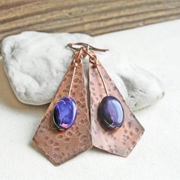 Dangle Earrings Vintage Boho Extra Long Rhombus Metal Handmade Pendant Purple Green Stone Ladies Personality Bridal Jewelry Earring