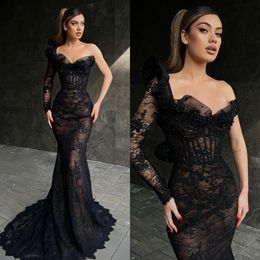 Elegant Mermaid Evening Dresses One Shoulder Lace Party Prom Dress Sweep Train Long Dress for special occasion