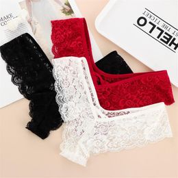 Women's Panties 1PC Sexy Women Lace Thongs Lingerie G-string Low Waist Briefs Underpants T-back Plus Size White Black Wine Re280V