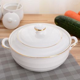 Bowls Large-capacity 1.4L Ceramic Soup Bowl Household Binaural Stew Pot With Lid Rice Phnom Penh Serving