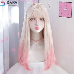 Cosplay s GAKA Woman Fashion Gradient Natural Air Bangs Long Straight Hair Full Hood 230728