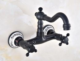 Bathroom Sink Faucets Oil Rubbed Bronze Dual Handle Duals Hole Basin Faucet Wall Mounted Swivel Spout Kitchen Mixer Tap Dnf817