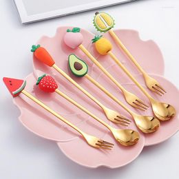 Dinnerware Sets Stainless Steel Spoon Fork Cartoon Fruit Macaron Dessert Spoons Forks Kids Set Kitchen Accessories