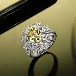 New S925 Sterling Silver Ring High-quality Women's Delicate Citrine Dazzling Ring Fashion Temperament Engagement Jewelry Gift