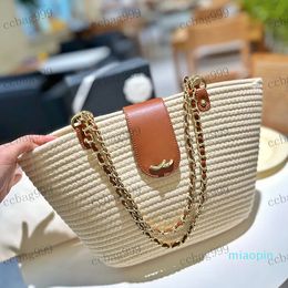 2023-Womens Shoulder Bag Straw Shopper Backpack Woven Bag Hardware Metal Buckle Matelasse Chain Underarm Basket Crossbody Bags Bucket Bags 23x23cm