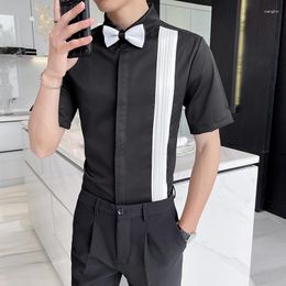 Men's Casual Shirts Black/White Summer Plus Size 5XL-M Fashion Organ Fold Tuxedo For Men Clothing 2023 Slim Fit Short Sleeve Blouses