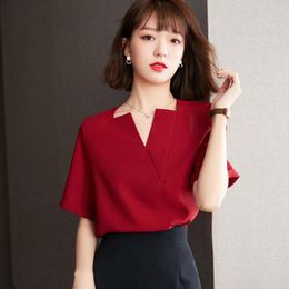 Women's Blouses Real S Summer Korean Vintage Short Sleeved V-neck Shirt For Women High-end Red