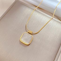 Pendant Necklaces 2023 Stainless Steel Gold Color Chain Square Opal Necklace Fashion Simple Jewelry For Women's Accessories