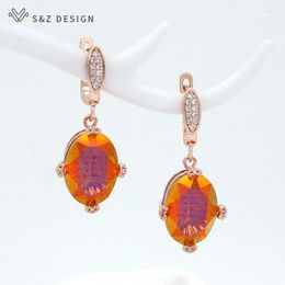 Dangle Earrings S&Z DESIGN Fashion 585 Rose Gold Colour Cubic Zirconia Oval Crystal For Women Luxury Wedding Jewellery