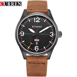 CURREN Simple style Calendar Casual Men Watches Leather Strap Male Clock Fashion Business Quartz Week Display Wrist Watch299o