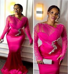 2023 Aso Ebi Mermaid Fuchsia Prom Dress Beaded Crystals Sexy Evening Formal Party Second Reception Birthday Engagement Gowns Dresses Robe De Soiree ZJ778