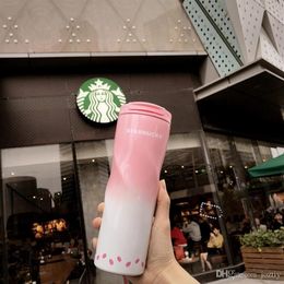 New Starbucks Sakura Pink Spiral Vacuum Cup Stainless Steel Accompanying Cup Cherry Blossom Series 473ml Coffee Cup Tumbler308n