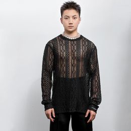 Stage Wear 2023 Latin Dance Tops For Men Long Sleeved Lace Blouse Samba Tango Chacha Practise Clothes Performance DQS13420