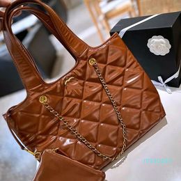 2023-Classic Portable Women Large Tote Bag Leather Matelasse Chain Luxury Handbag Outdoor Travel Suitcase Vintage Crossbody Designer Bag 37CM