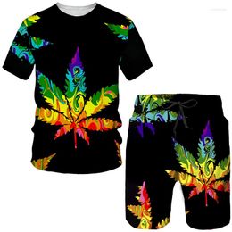 Men's Tracksuits Colourful Leaf 3D Print Tees Suits Summer Men Women Casual O-neck T-Shirts Fashion Shorts 2 Piece Sets Outfits Couple