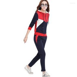 Women's Tracksuits 2023 Spring Female Sporting Suits Ladies Slim 2 Pieces Sets Cotton Women Hooded Zipper Tops And Long Pants Tracksuit Red
