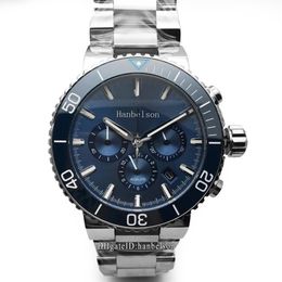 2021 Ceramic bezel Mens Sport Watches Blue face VK 63 Quartz movement Wristwatches Chronograph watch 46mm Black date Metal montre 2769