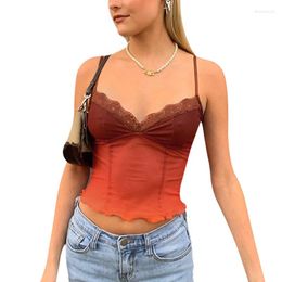 Camisoles & Tanks Sexy Sling Tops For Women Ladies Casual Lace Decor See-Through V-Neck Pleated Vest Fashion Women's 2023 Mujer Camisetas