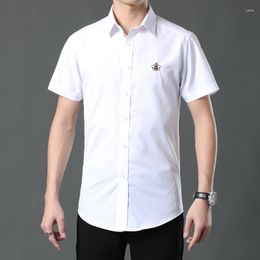 Men's Casual Shirts Pure Cotton Shirt Short Sleeved Thin Slim Fitting Trend Half Summer Embroidered