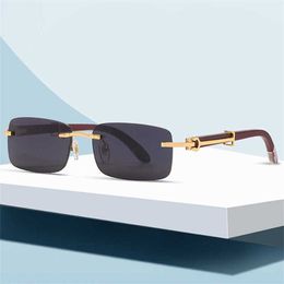 50% OFF Wholesale of New wooden leg catapult for men's fashion trend square sunglasses with I-shaped decorative pieces frameless glasses