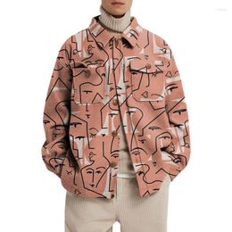 Men's Jackets Clothing 2023 Autumn Winter European American Fashion Printing Casual Loose Jacket Young Men Lapel Trend Streetwear Coat