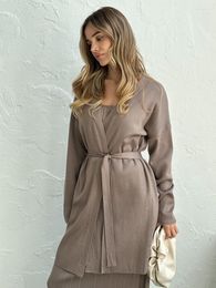 Work Dresses Knitted Two Piece Women Sets Loungewear Bandage Cardigan Dress Suit Sexy Knit 2 Pieces Outfits 2023