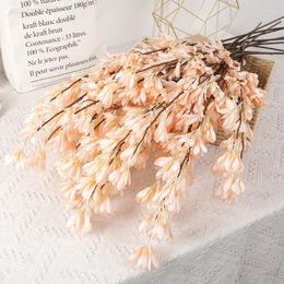 Decorative Flowers Artificial Pink White Flower Plant Wedding Bouquet Decoration Silk Home Vase Decor Willow Leaf Grass Fake